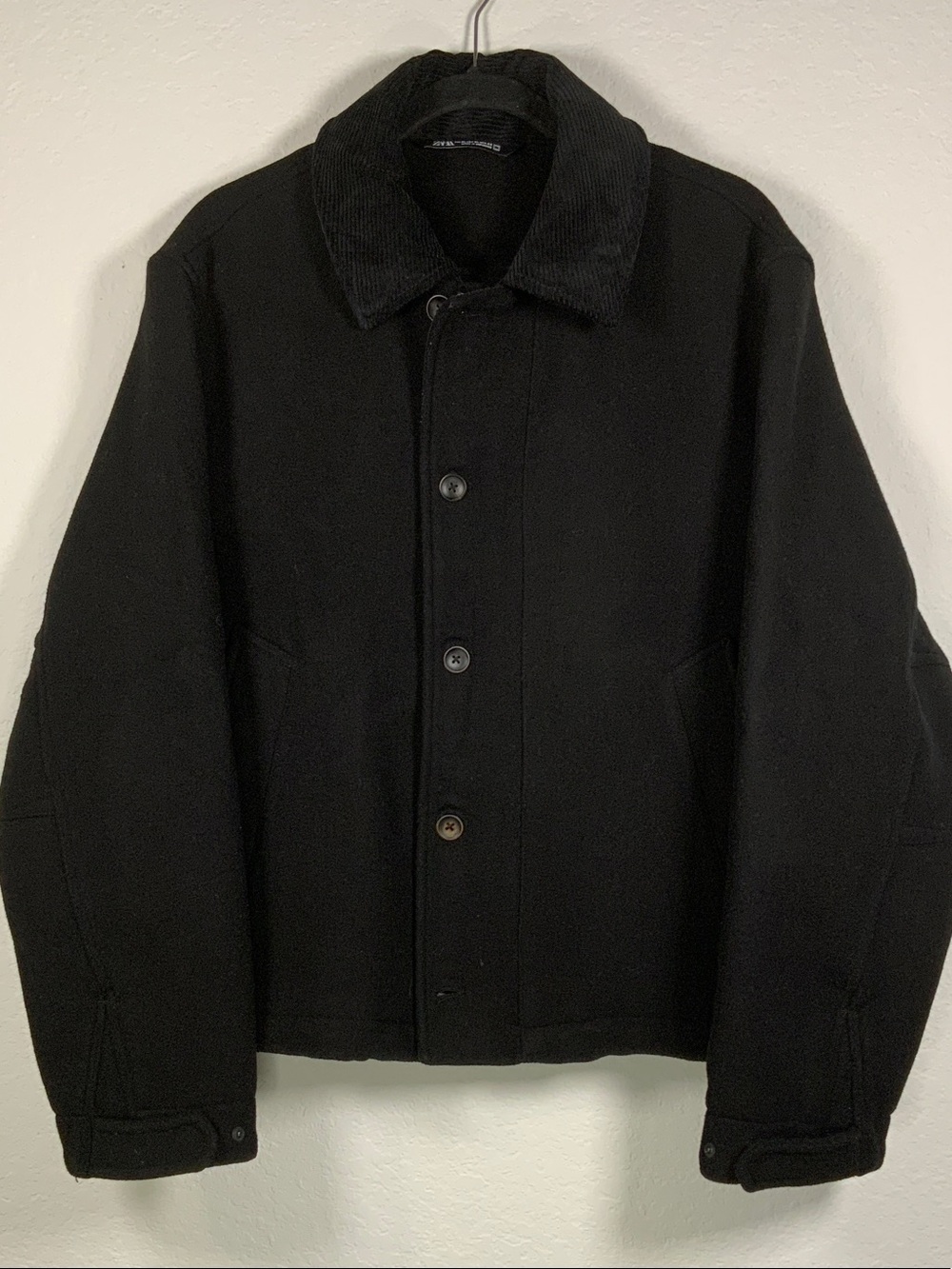 Zara Black Corduroy Collar Military-Style Jacket